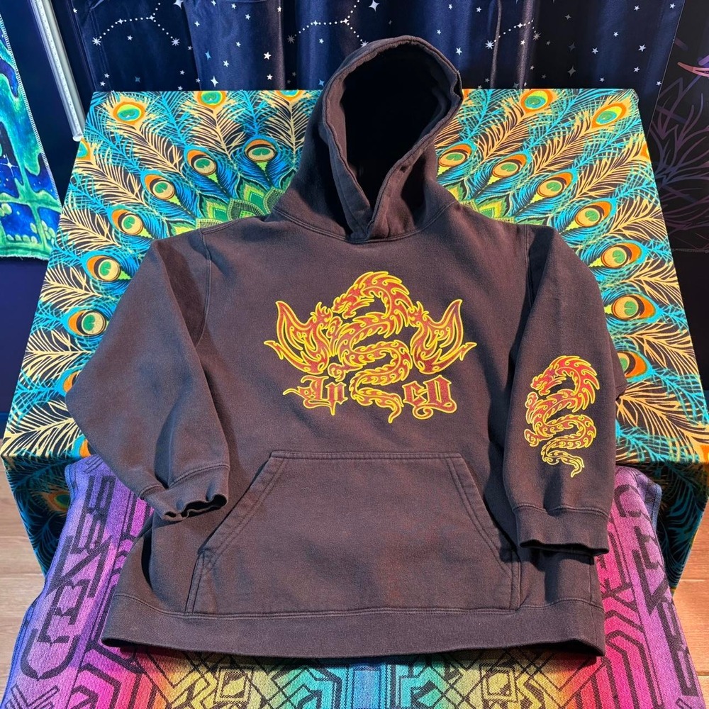 Vintage JNCO Denim Co Dragon Graphic Hoodie Brown Youth Medium Pullover